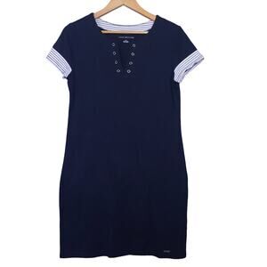 Tommy Hilfiger Women’s Navy Lace-Up T-Shirt Dress Sz Small Casual Missing Lace